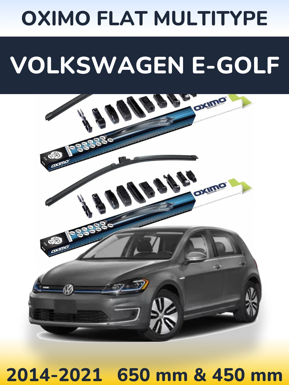Комплект передних дворников Oximo Flat MultiТипe 650 & 450 мм для Volkswagen e-Golf 2014-2021