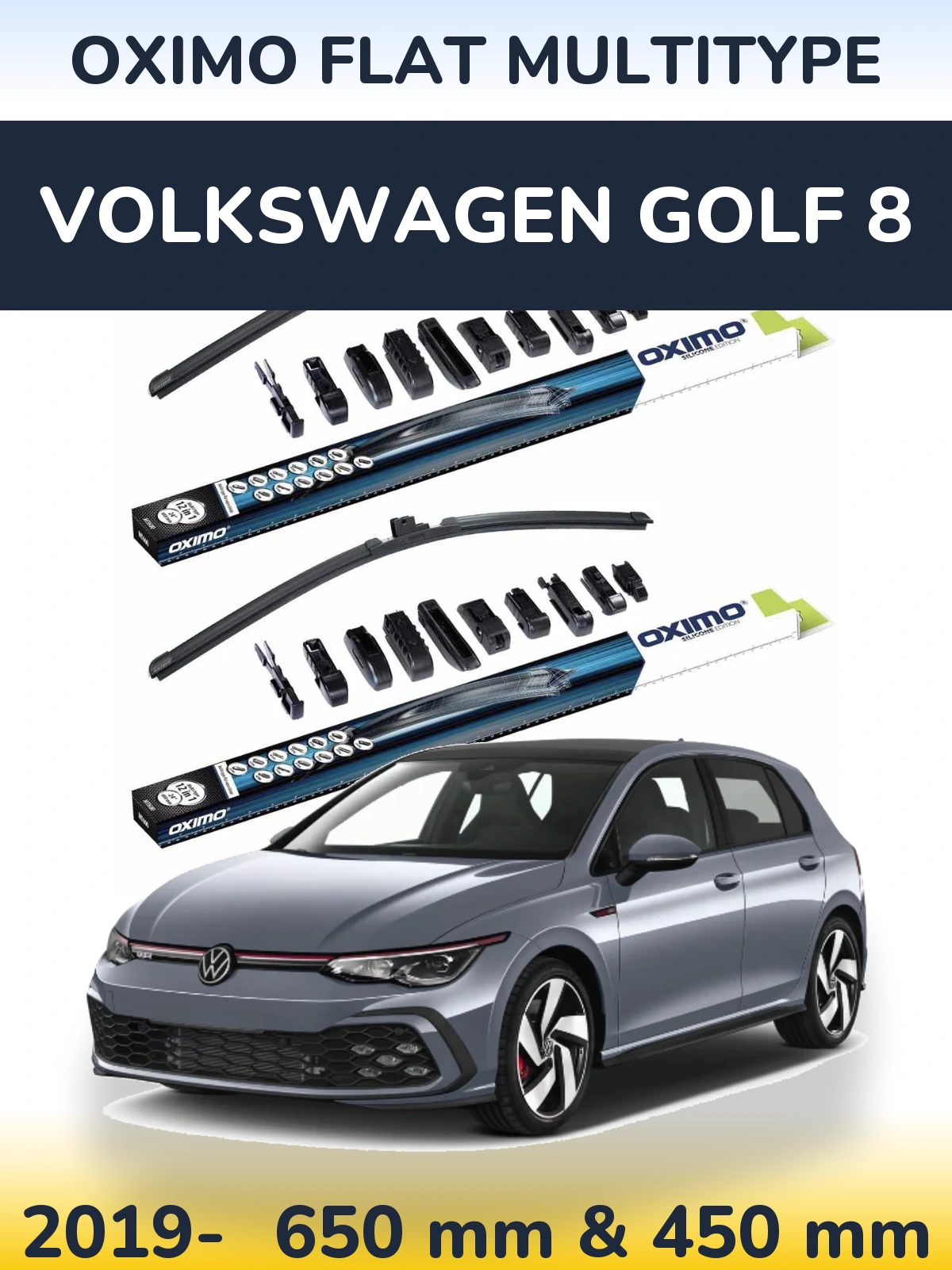 Комплект передних дворников Oximo Flat MultiТипe 650 & 450 мм для Volkswagen Golf 8 2019-2026