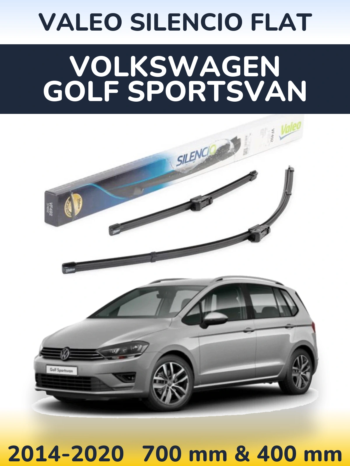 Komplet przednich wycieraczek Valeo Silencio Flat 700 & 400 mm do Volkswagen Golf Sportsvan 2014-2020