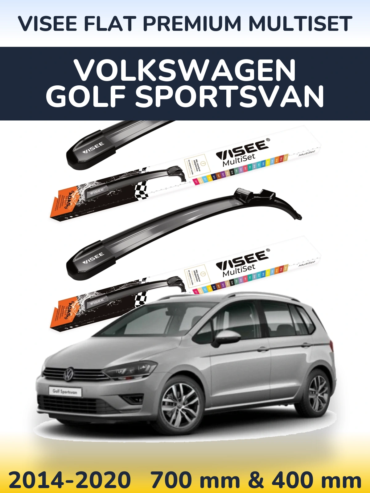 Komplet przednich wycieraczek VISEE FLAT PREMIUM MultiSet 700 & 400 mm do Volkswagen Golf Sportsvan 2014-2020