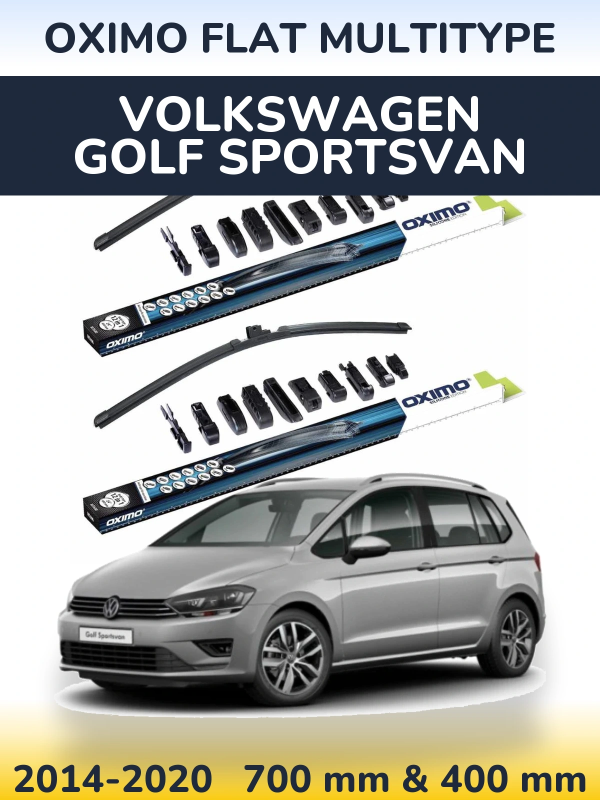 Front wiper blade set Oximo Flat MultiTypee 700 & 400 mm for Volkswagen Golf Sportsvan 2014-2020