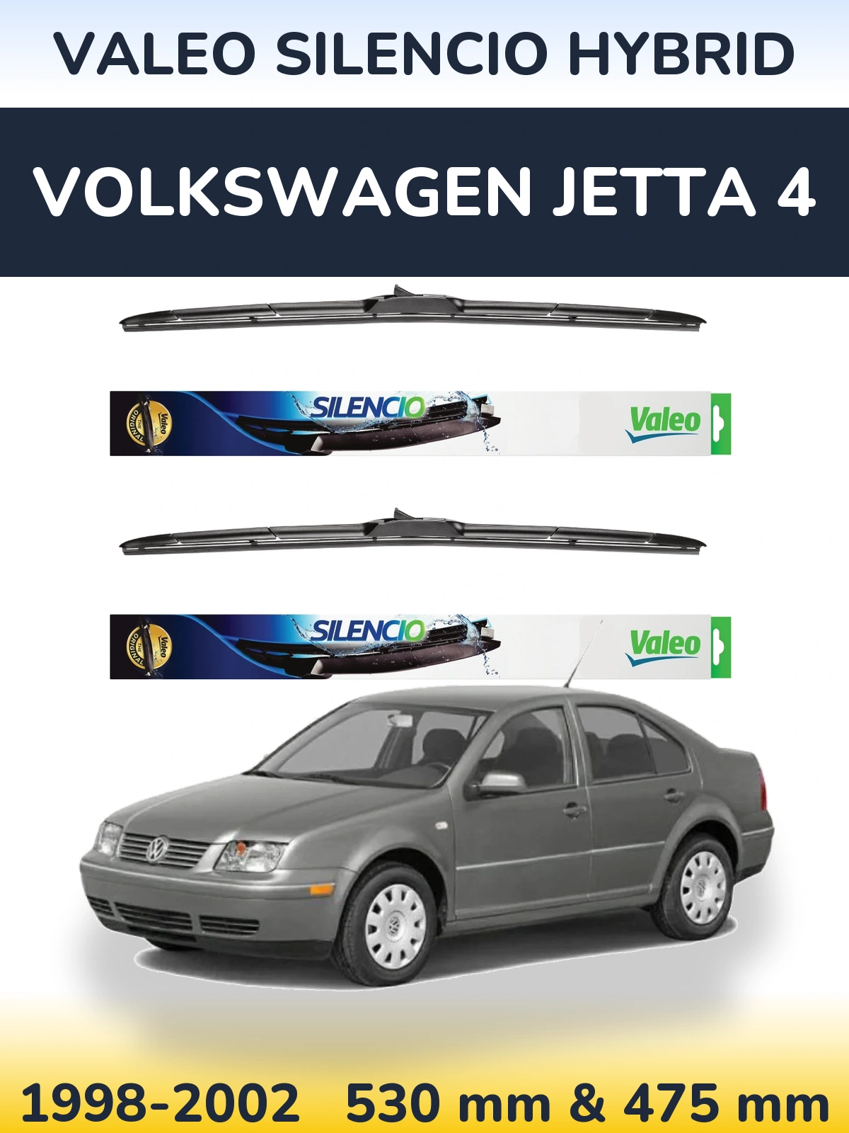 Komplet przednich wycieraczek Valeo Silencio Hybrid 530 & 475 mm do Volkswagen Jetta 4 1998-2002