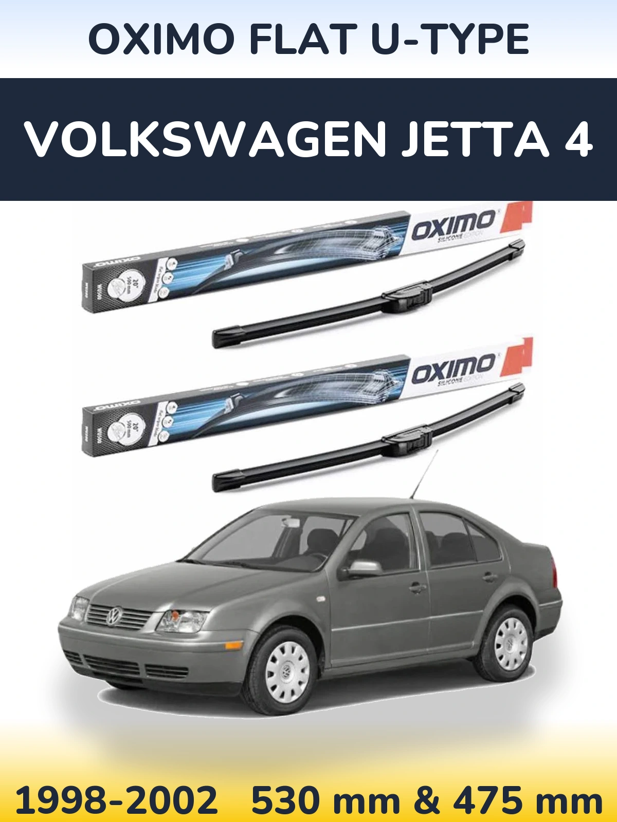 Komplet przednich wycieraczek Oximo Flat U-type 530 & 475 mm do Volkswagen Jetta 4 1998-2002