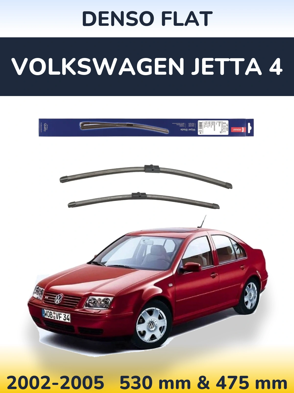 Komplet przednich wycieraczek Denso Flat 530 & 475 mm do Volkswagen Jetta 4 2002-2005