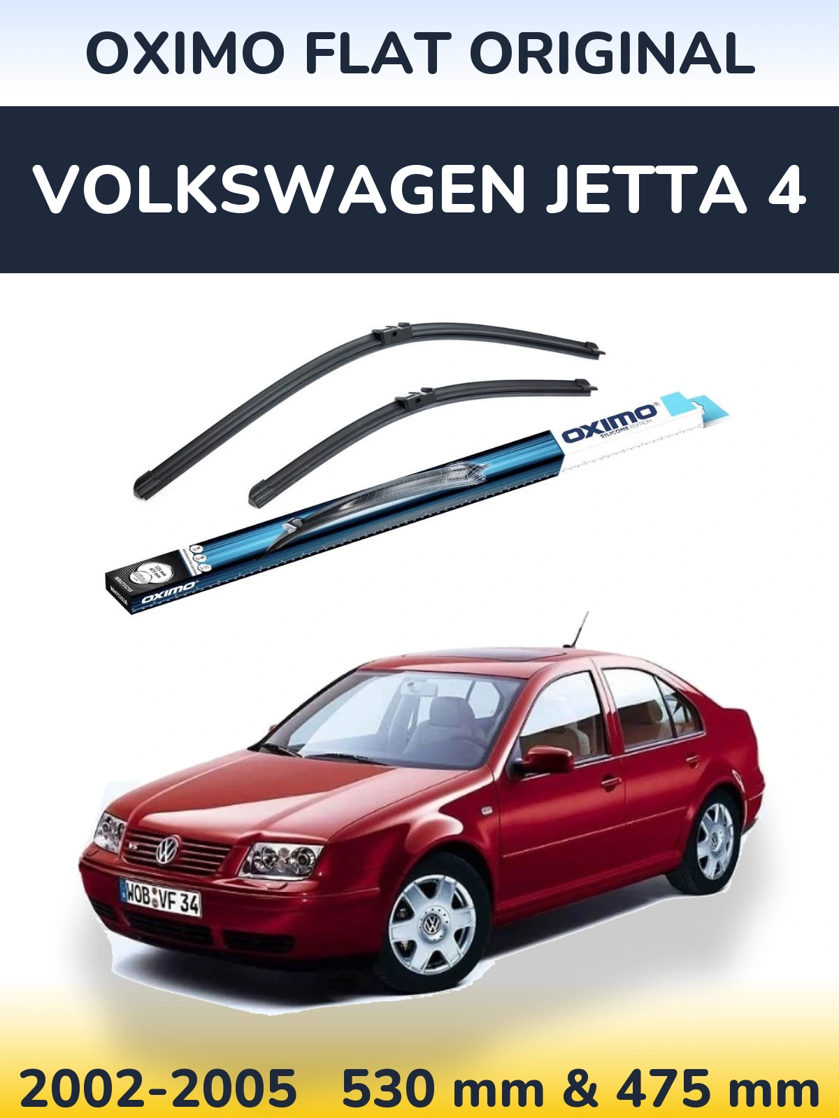 Комплект передних дворников Oximo Flat Original 530 & 475 мм для Volkswagen Jetta 4 2002-2005