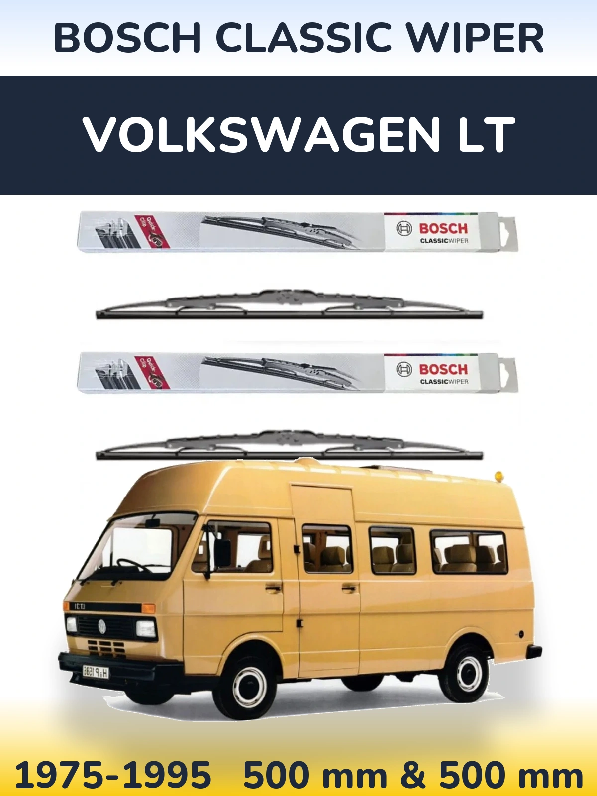 Комплект передних дворников BOSCH Classic Wiper 500 & 500 мм для Volkswagen LT 1975-1995