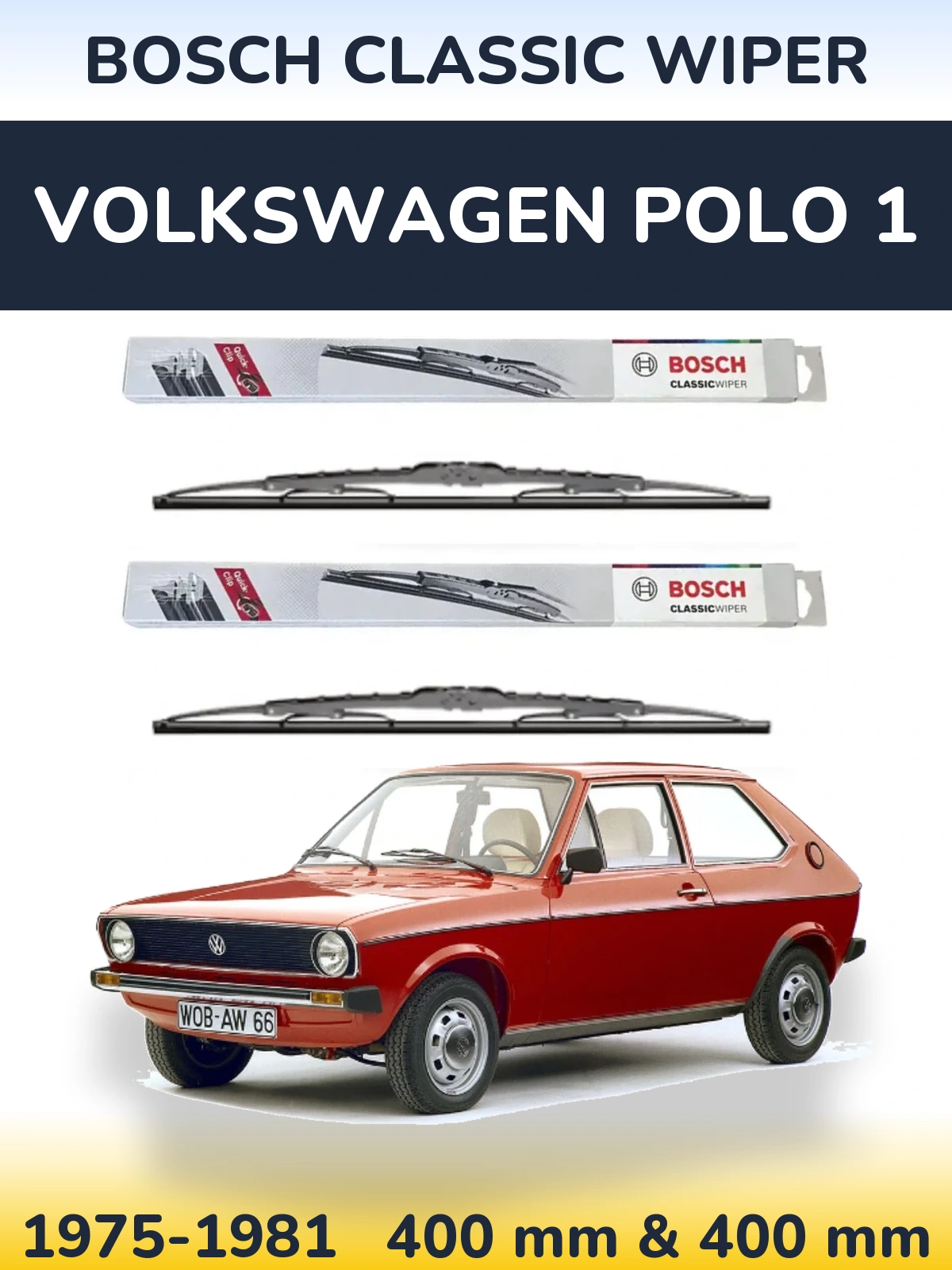 Комплект передних дворников BOSCH Classic Wiper 400 & 400 мм для Volkswagen Polo 1 1975-1981