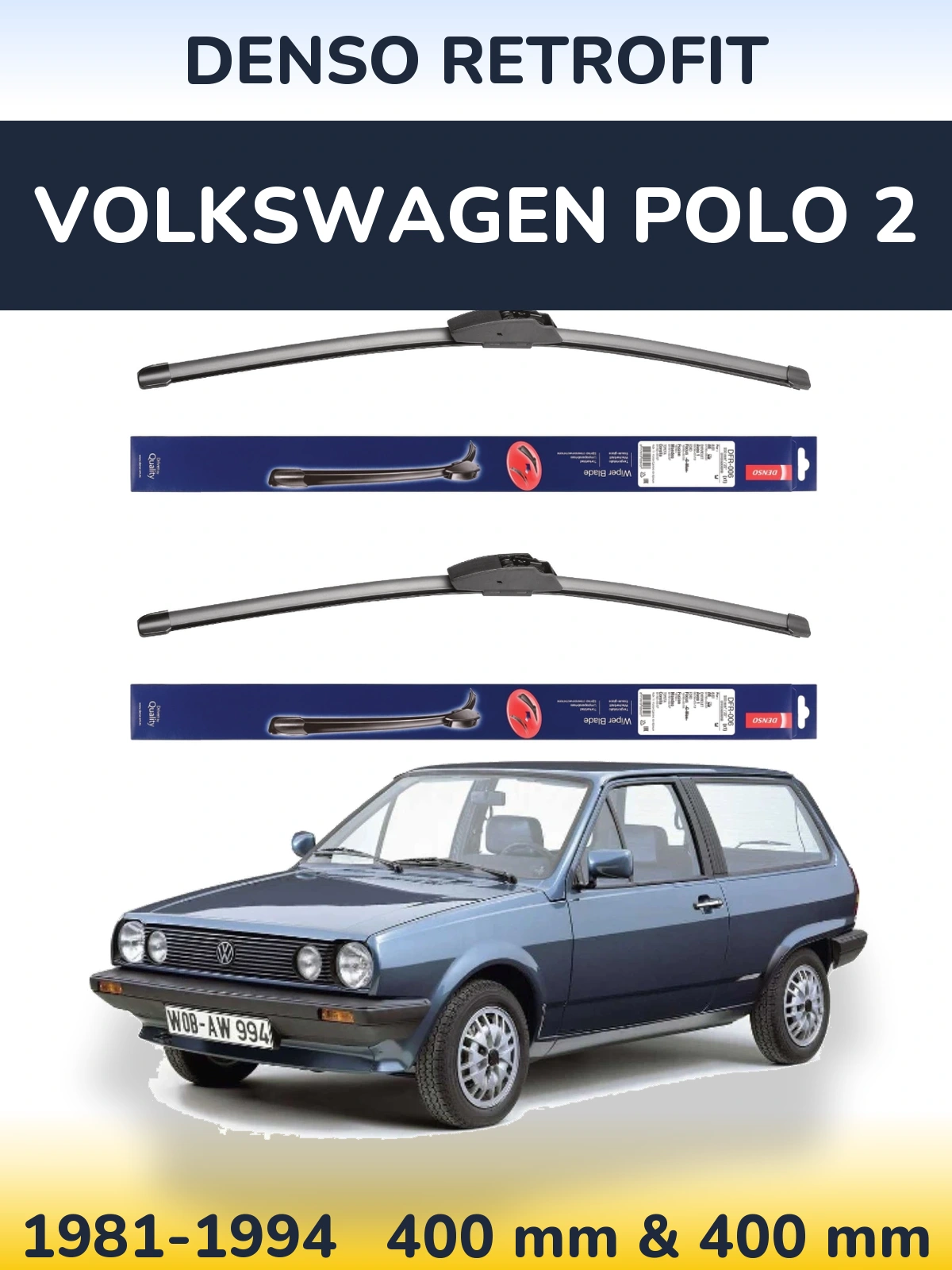 Комплект передних дворников Denso Retrofit 400 & 400 мм для Volkswagen Polo 2 1981-1994