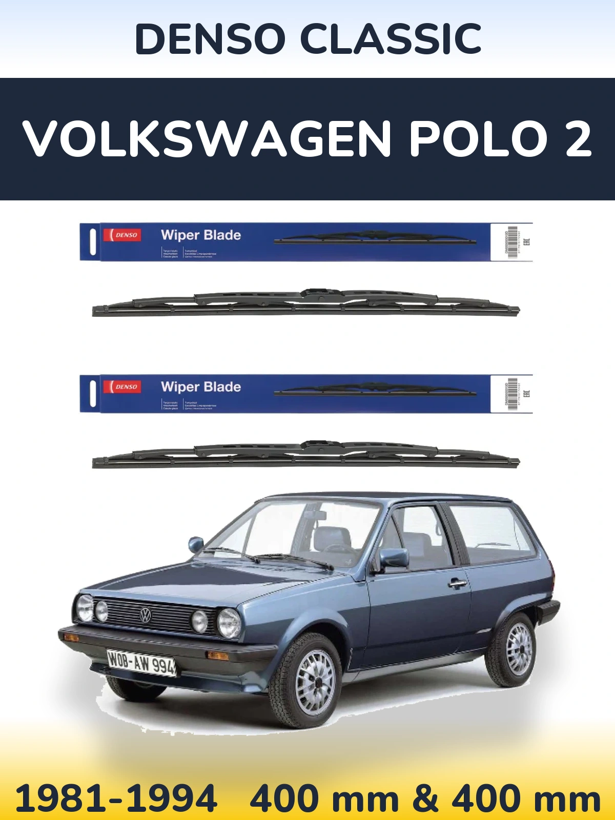 Komplet przednich wycieraczek Denso Classic 400 & 400 mm do Volkswagen Polo 2 1981-1994