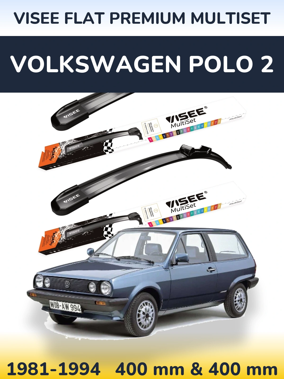 Komplet przednich wycieraczek VISEE FLAT PREMIUM MultiSet 400 & 400 mm do Volkswagen Polo 2 1981-1994