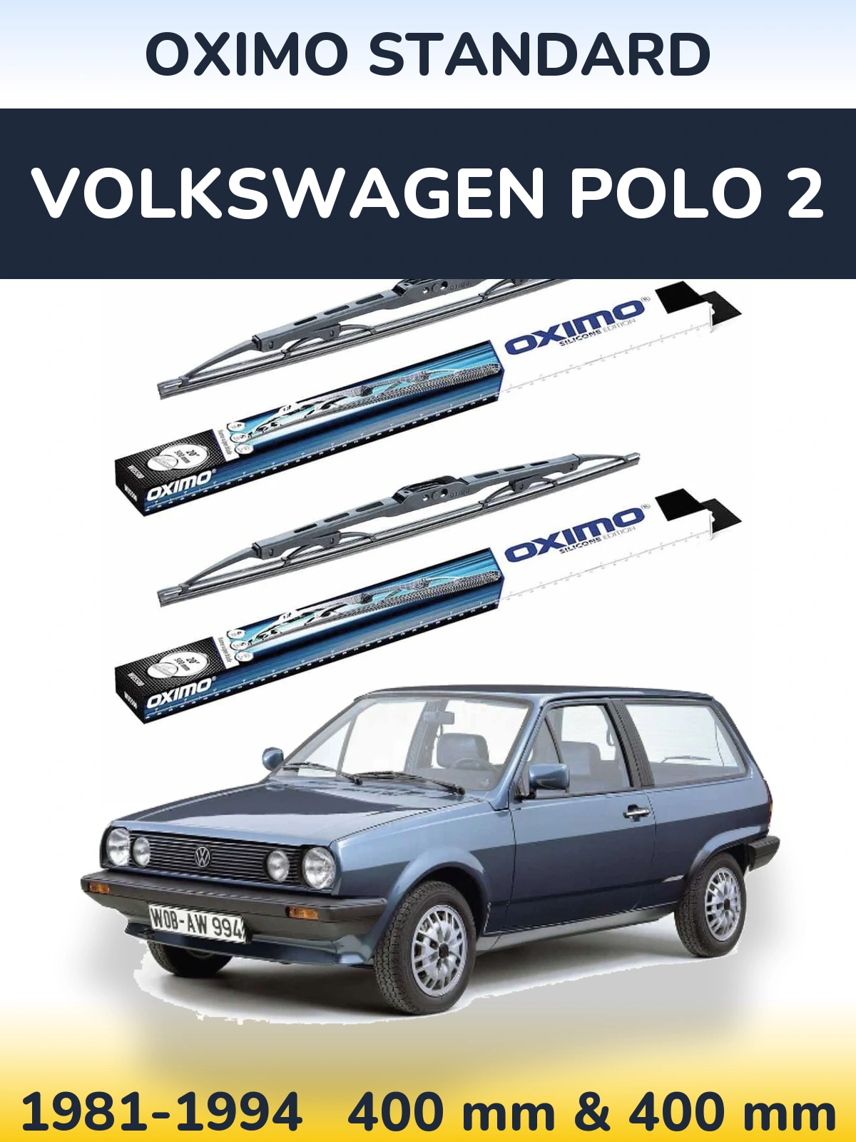 Front wiper blade set Oximo Standard 400 & 400 mm for Volkswagen Polo 2 1981-1994