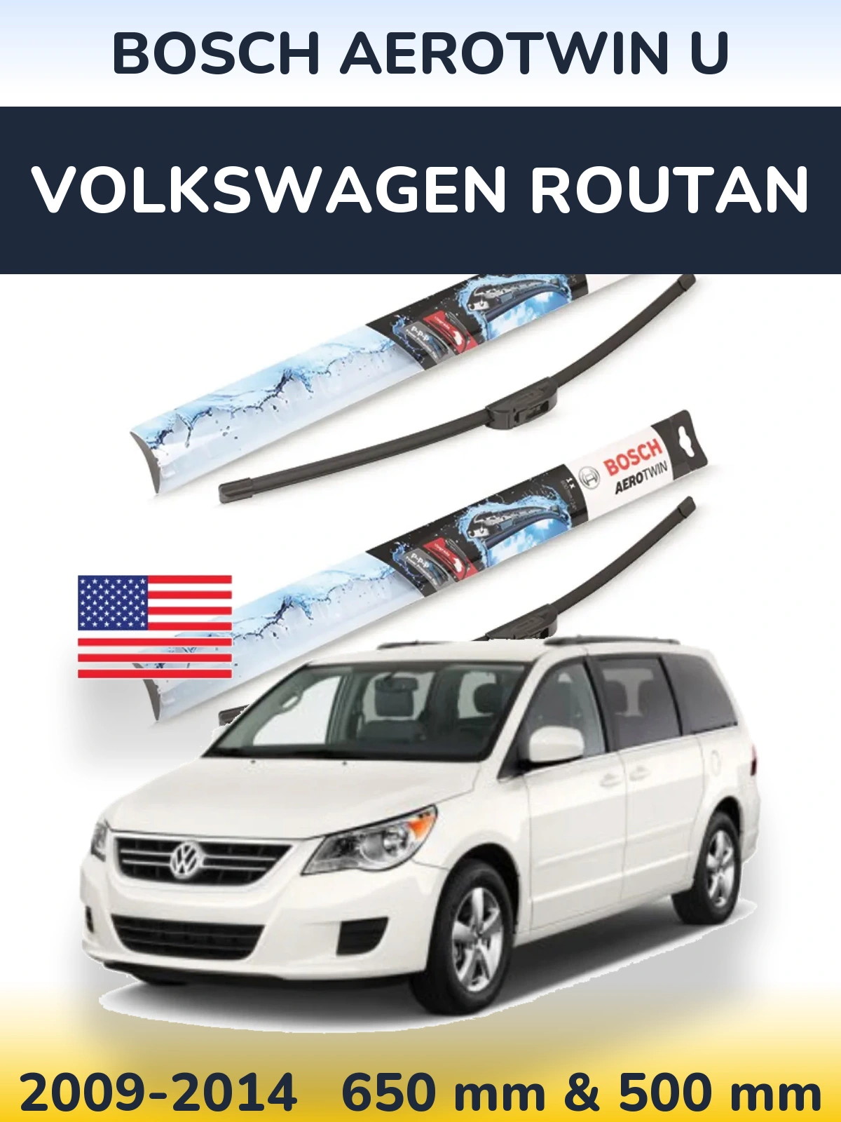 Комплект передних дворников BOSCH AeroTwin U 650 & 500 мм для Volkswagen Routan 2009-2014