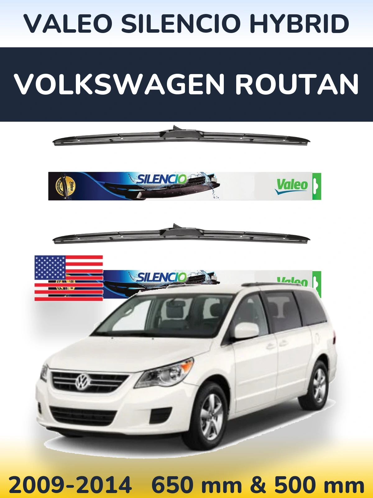 Комплект передних дворников Valeo Silencio Hybrid 650 & 500 мм для Volkswagen Routan 2009-2014