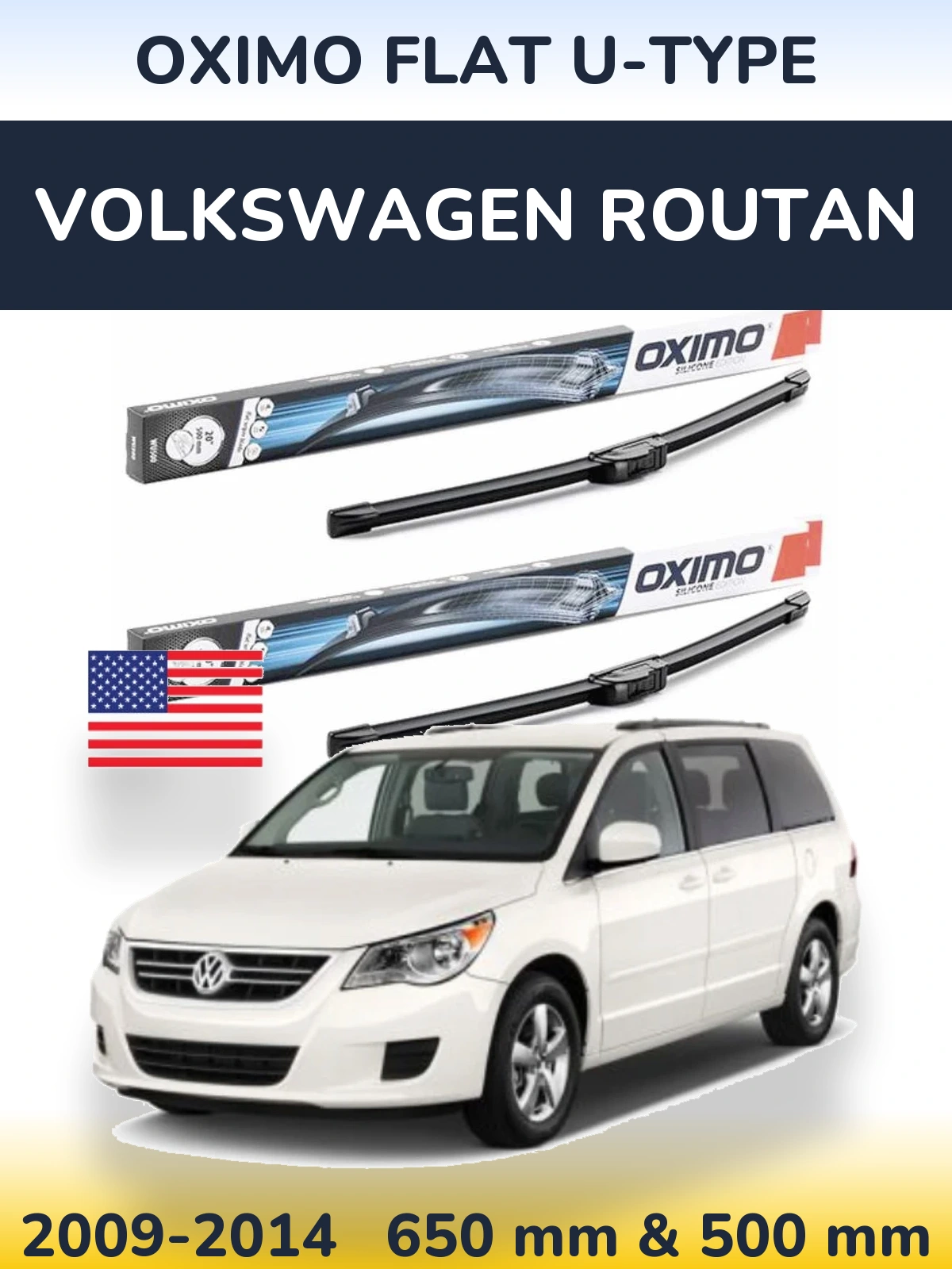Комплект передних дворников Oximo Flat U-type 650 & 500 мм для Volkswagen Routan 2009-2014