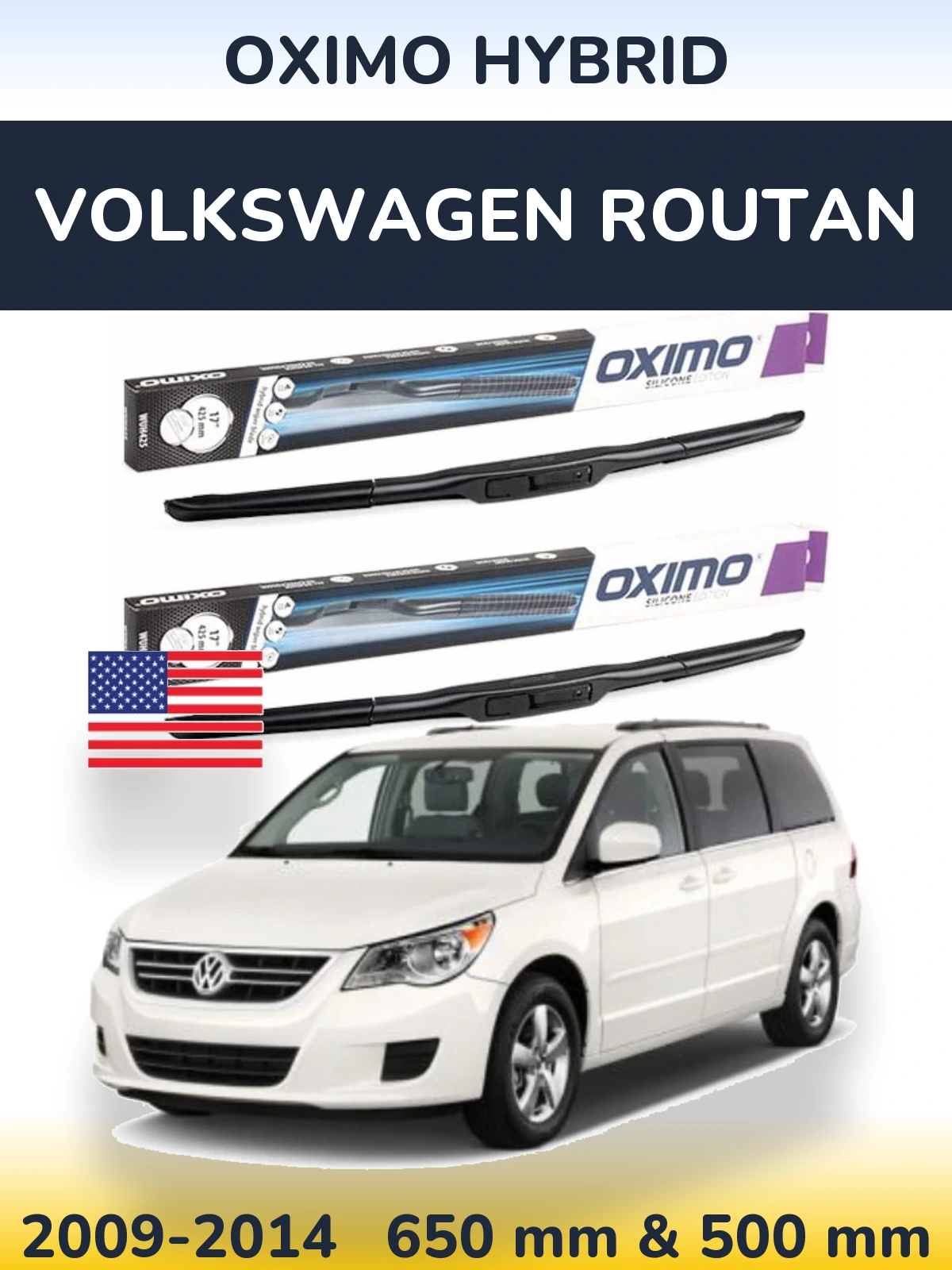 Комплект передних дворников Oximo Hybrid 650 & 500 мм для Volkswagen Routan 2009-2014