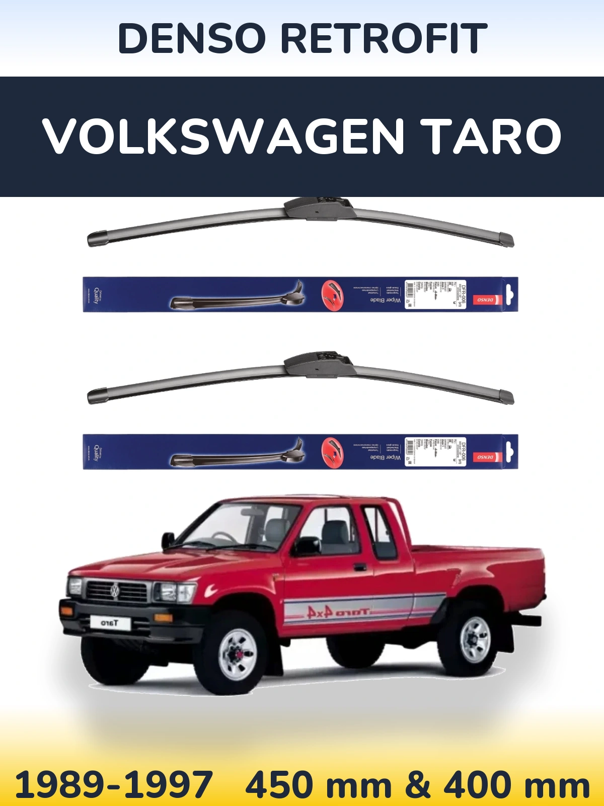 Komplet przednich wycieraczek Denso Retrofit 450 & 400 mm do Volkswagen Taro 1989-1997