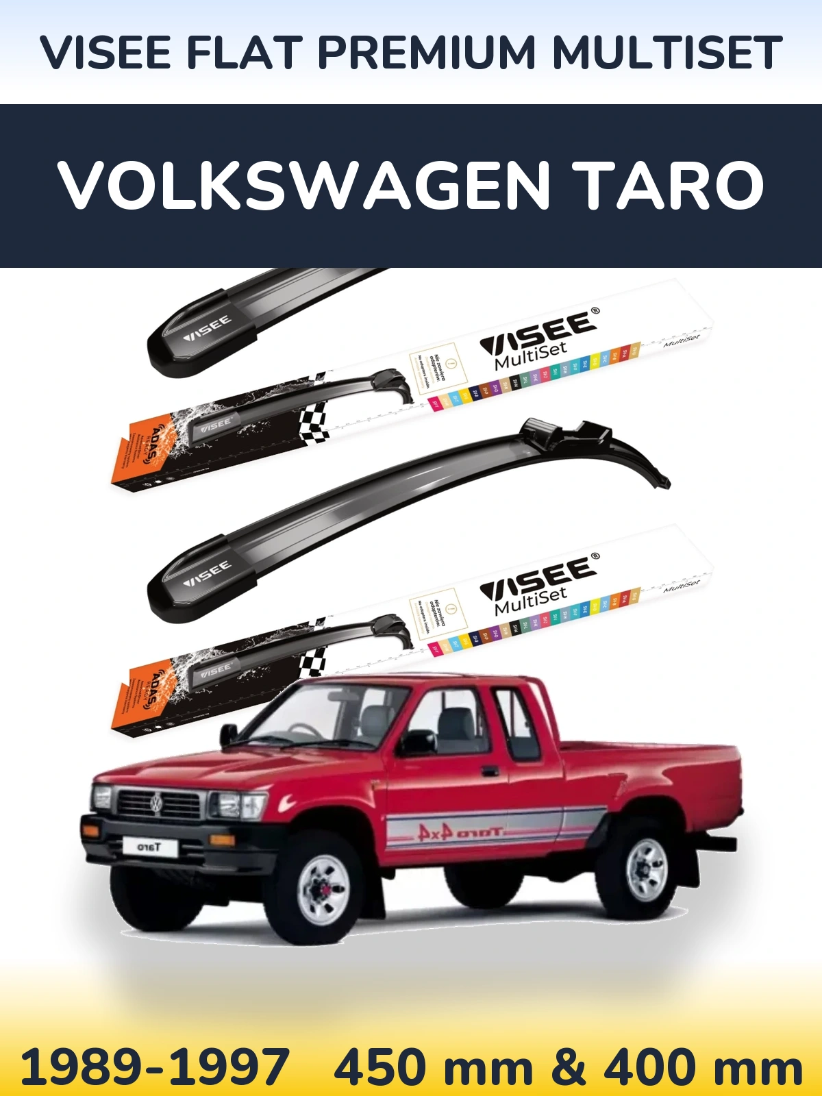 Komplet przednich wycieraczek VISEE FLAT PREMIUM MultiSet 450 & 400 mm do Volkswagen Taro 1989-1997