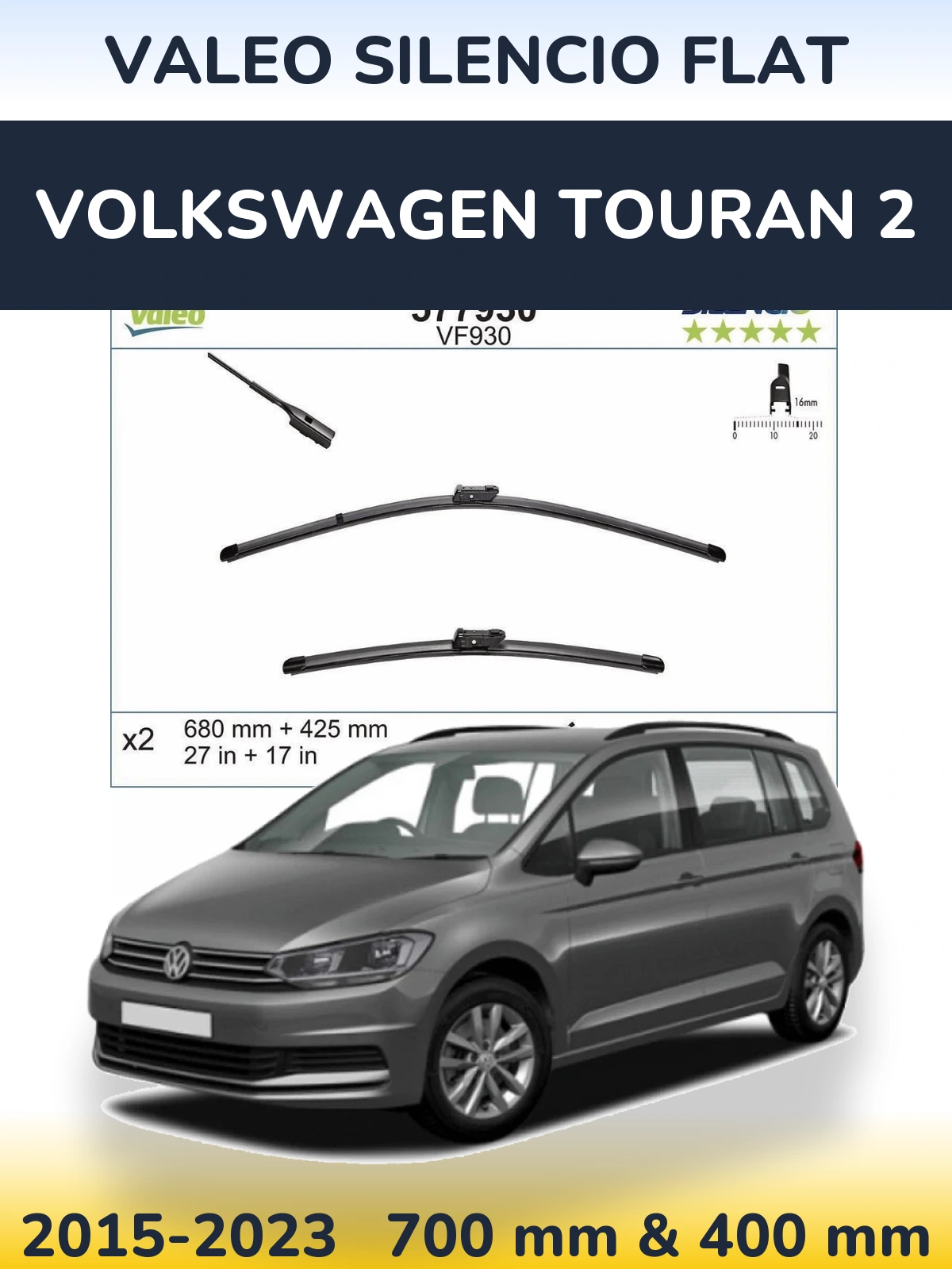 Komplet przednich wycieraczek Valeo Silencio Flat 680 & 400 mm do Volkswagen Touran 2 2015-2023