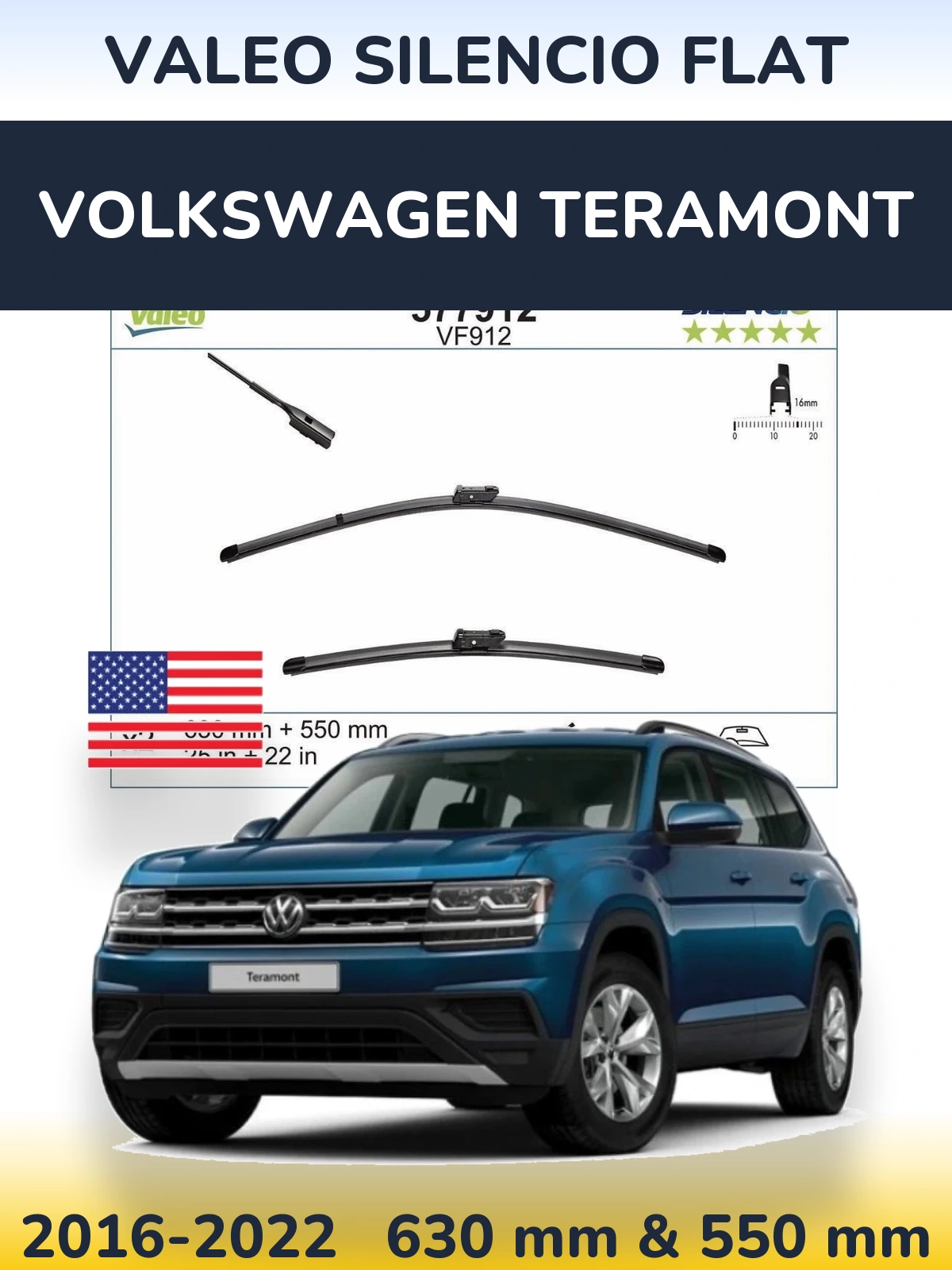Komplet przednich wycieraczek Valeo Silencio Flat 630 & 550 mm do Volkswagen Teramont 2016-2022