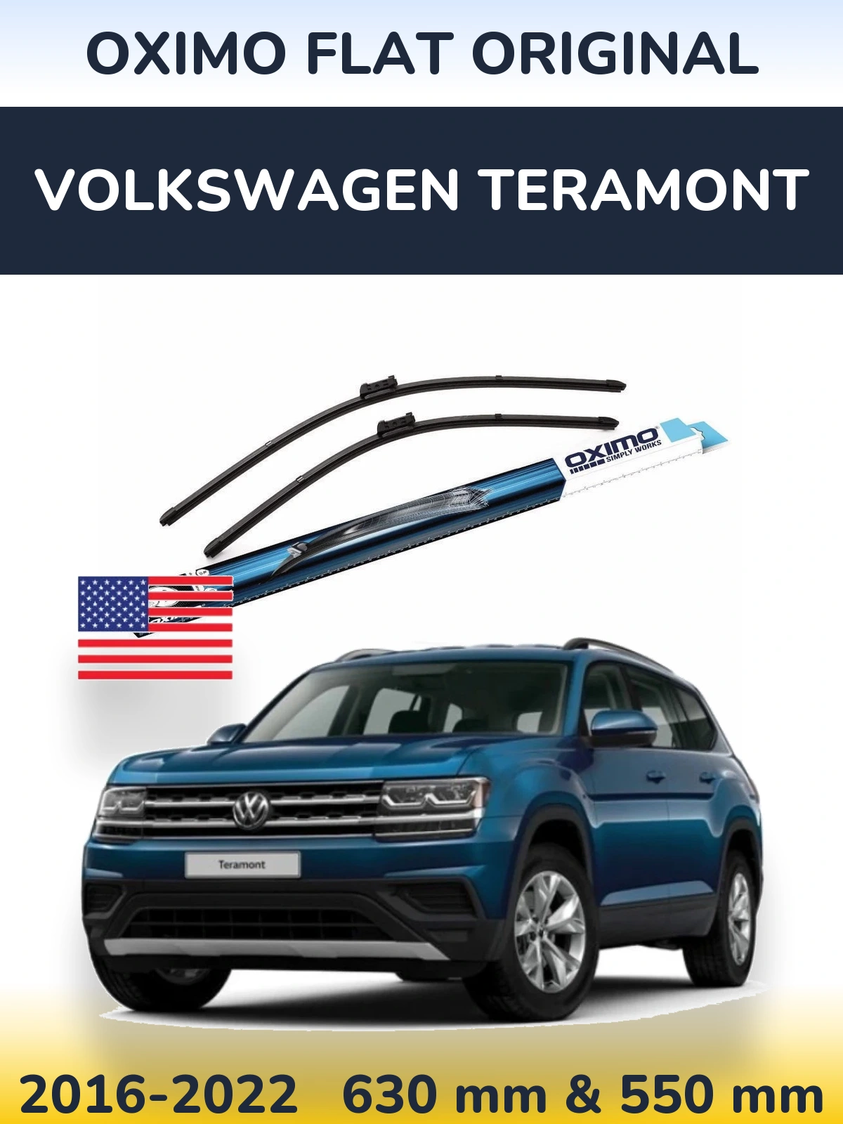 Комплект передних дворников Oximo Flat Original 630 & 550 мм для Volkswagen Teramont 2016-2022
