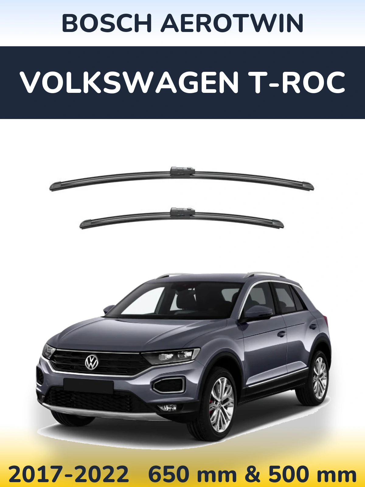 Комплект передних дворников BOSCH AeroTwin 650 & 500 мм для Volkswagen T-Roc 2017-2022