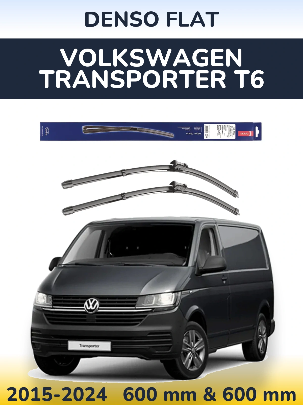 Komplet przednich wycieraczek Denso Flat 600 & 600 mm do Volkswagen Transporter T6 2015-2024