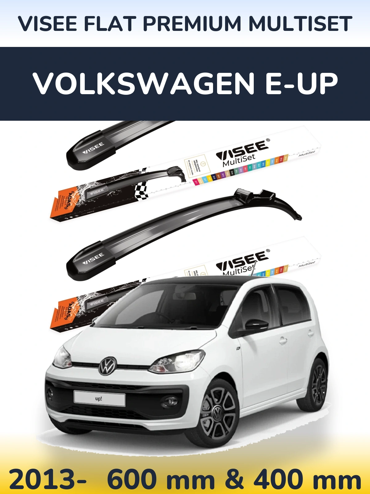 Комплект передних дворников VISEE FLAT PREMIUM MultiSet 600 & 400 мм для Volkswagen e-Up 2013-2026