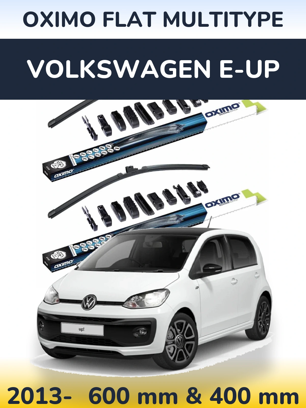 Комплект передних дворников Oximo Flat MultiТипe 600 & 400 мм для Volkswagen e-Up 2013-2026