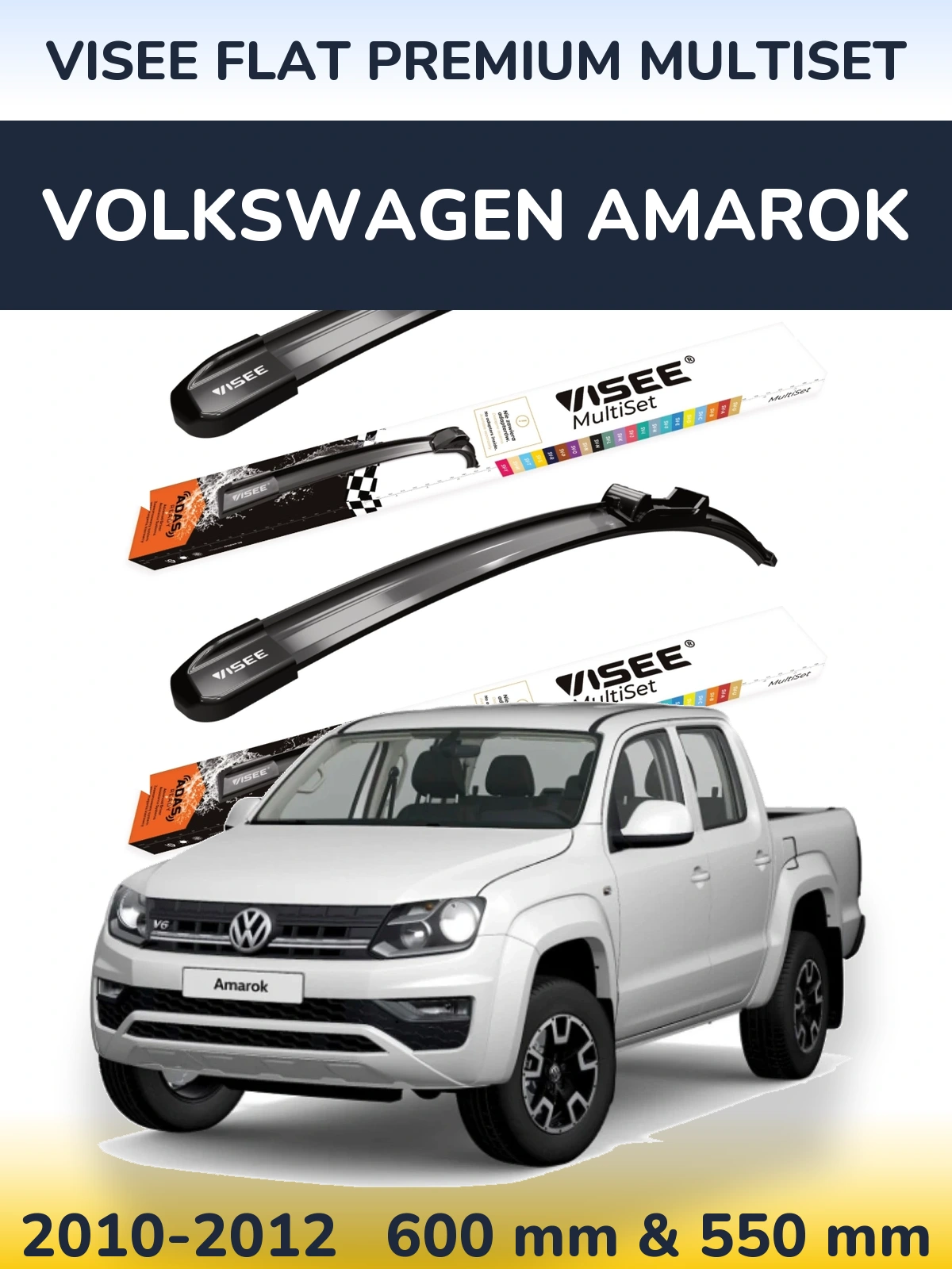 Komplet przednich wycieraczek VISEE FLAT PREMIUM MultiSet 600 & 550 mm do Volkswagen Amarok 2010-2012