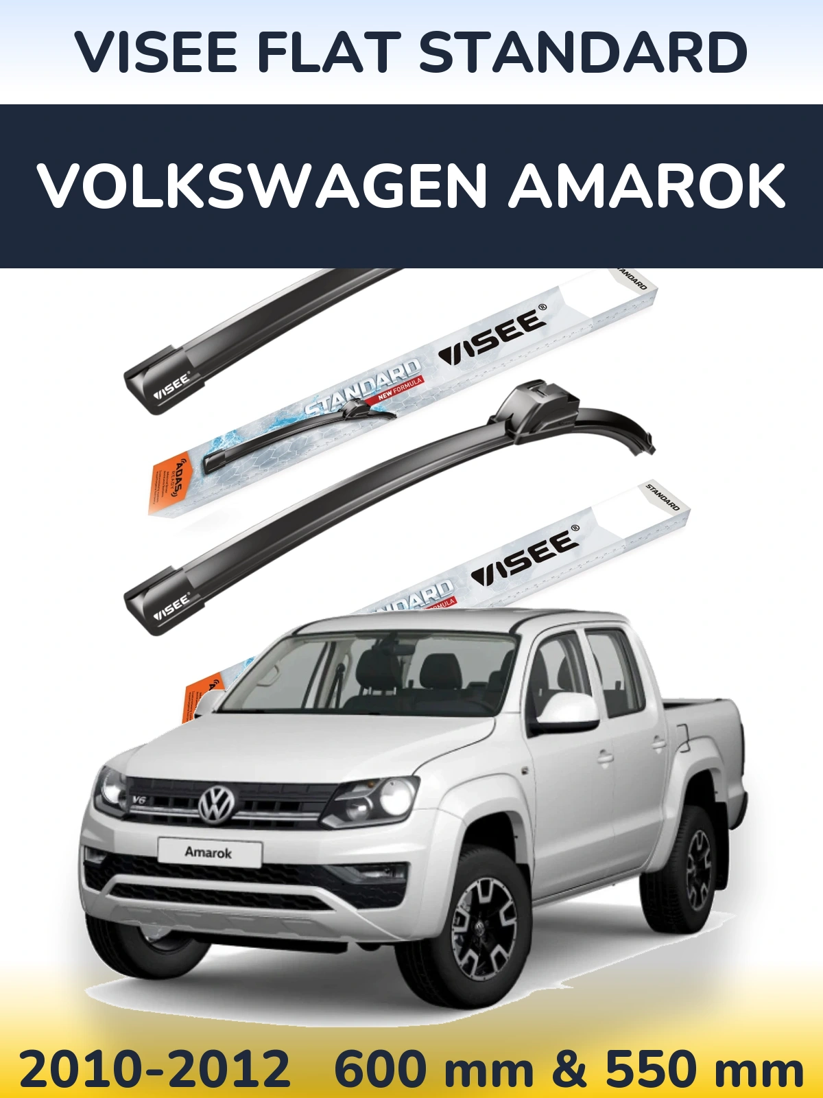 Komplet przednich wycieraczek VISEE FLAT STANDARD 600 & 550 mm do Volkswagen Amarok 2010-2012