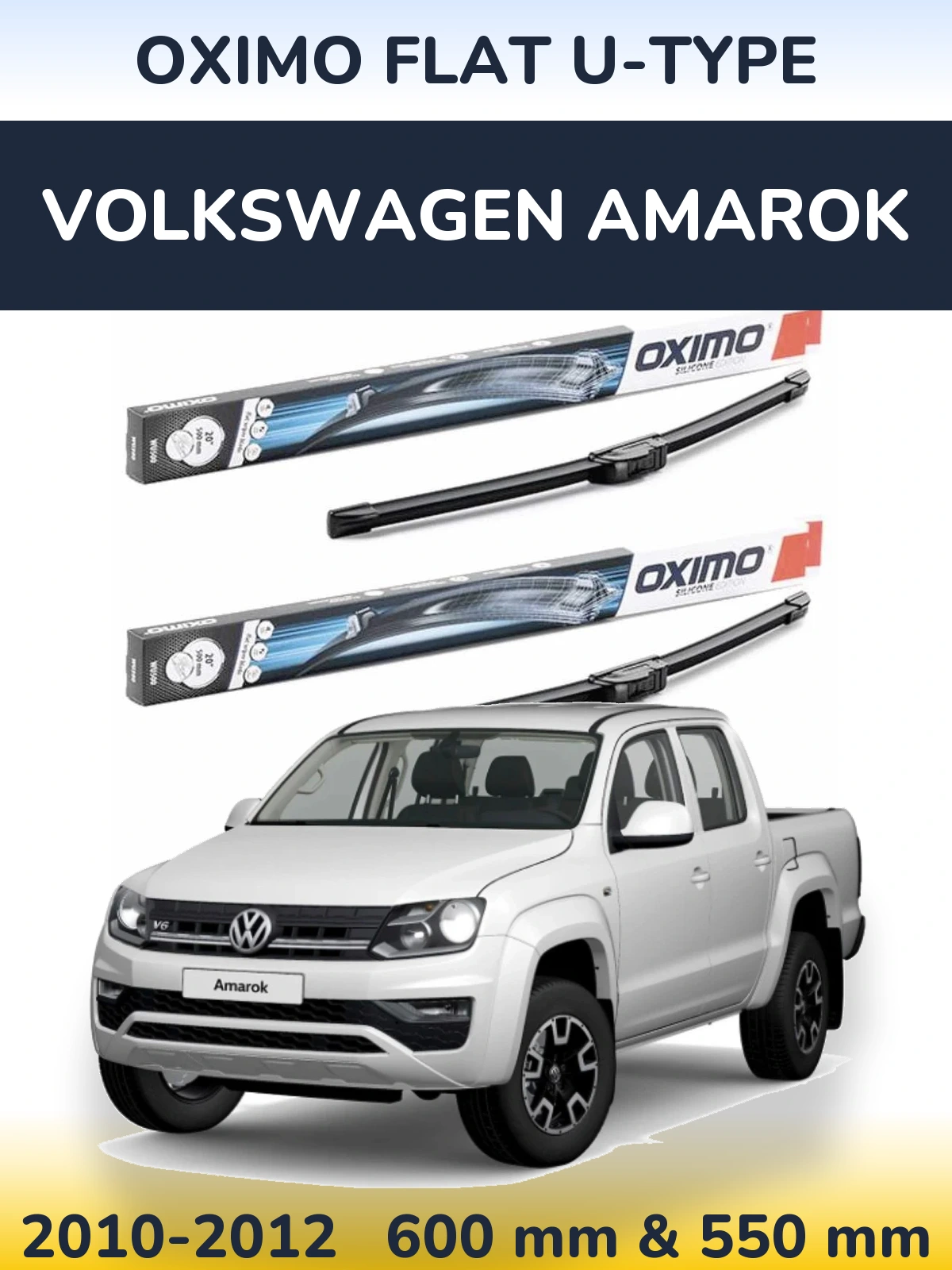 Комплект передних дворников Oximo Flat U-type 600 & 550 мм для Volkswagen Amarok 2010-2012