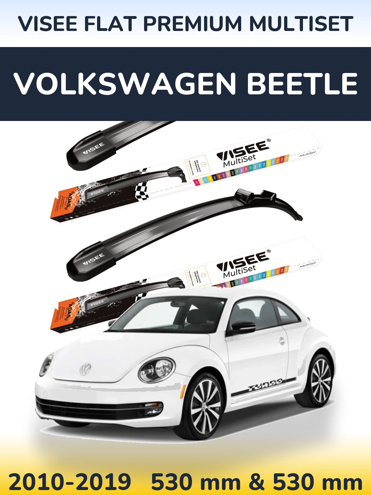 Komplet przednich wycieraczek VISEE FLAT PREMIUM MultiSet 530 & 530 mm do Volkswagen Beetle 2010-2019