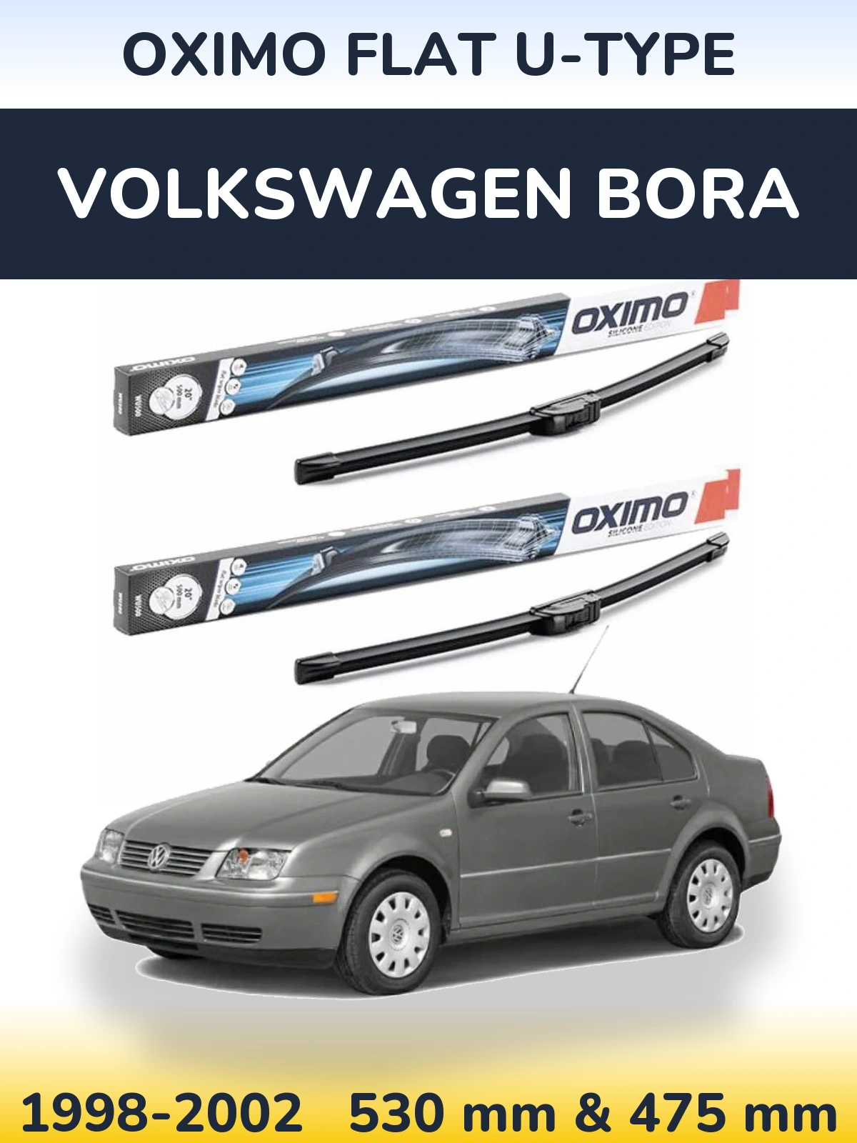 Комплект передних дворников Oximo Flat U-type 530 & 475 мм для Volkswagen Bora 1998-2002