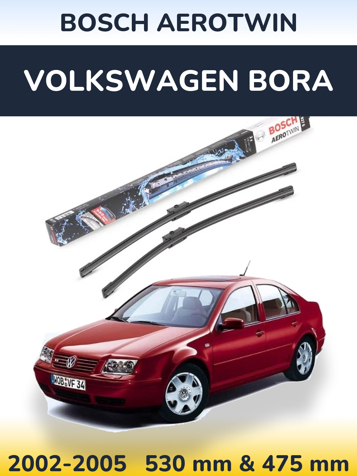 Komplet przednich wycieraczek BOSCH AeroTwin 530 & 475 mm do Volkswagen Bora 2002-2005