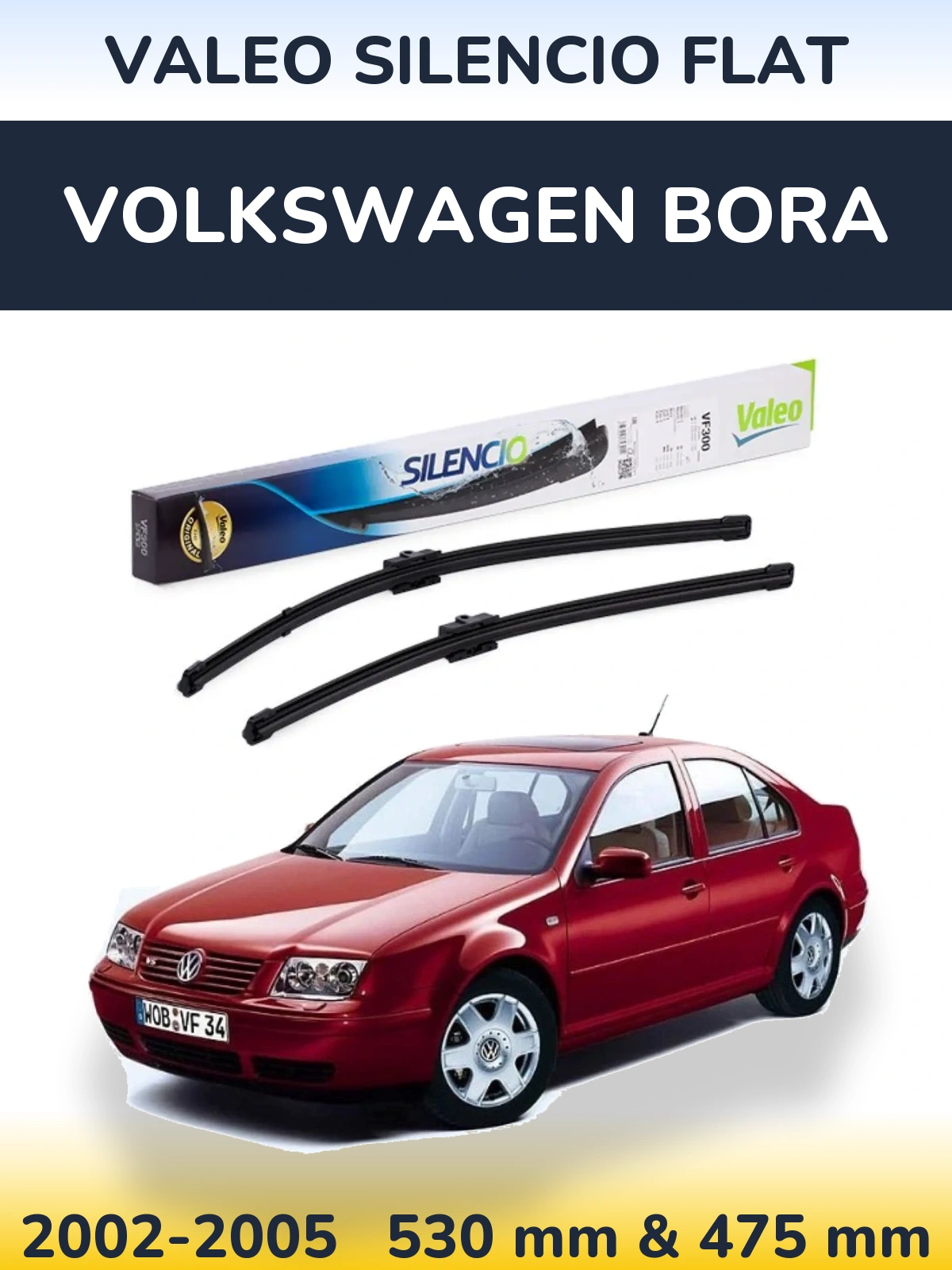 Komplet przednich wycieraczek Valeo Silencio Flat 530 & 475 mm do Volkswagen Bora 2002-2005