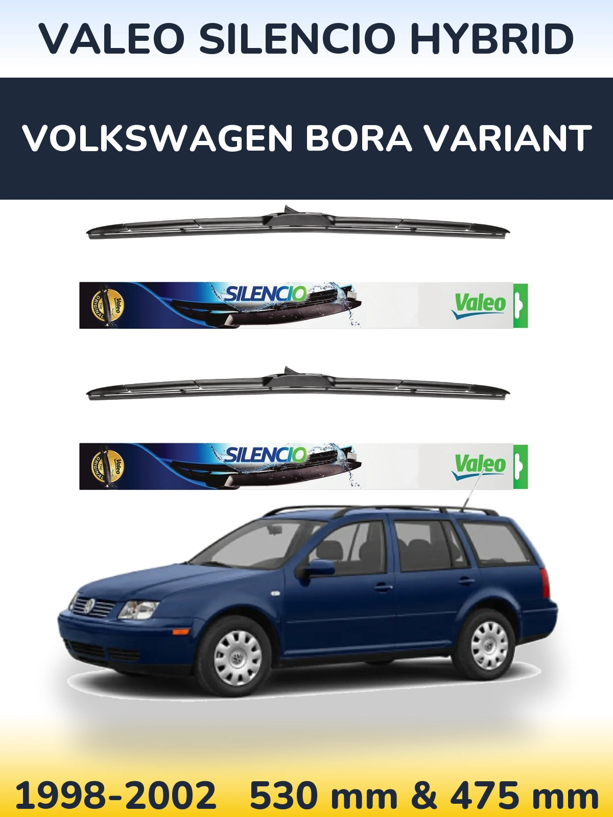 Комплект передних дворников Valeo Silencio Hybrid 530 & 475 мм для Volkswagen Bora Variant 1998-2002