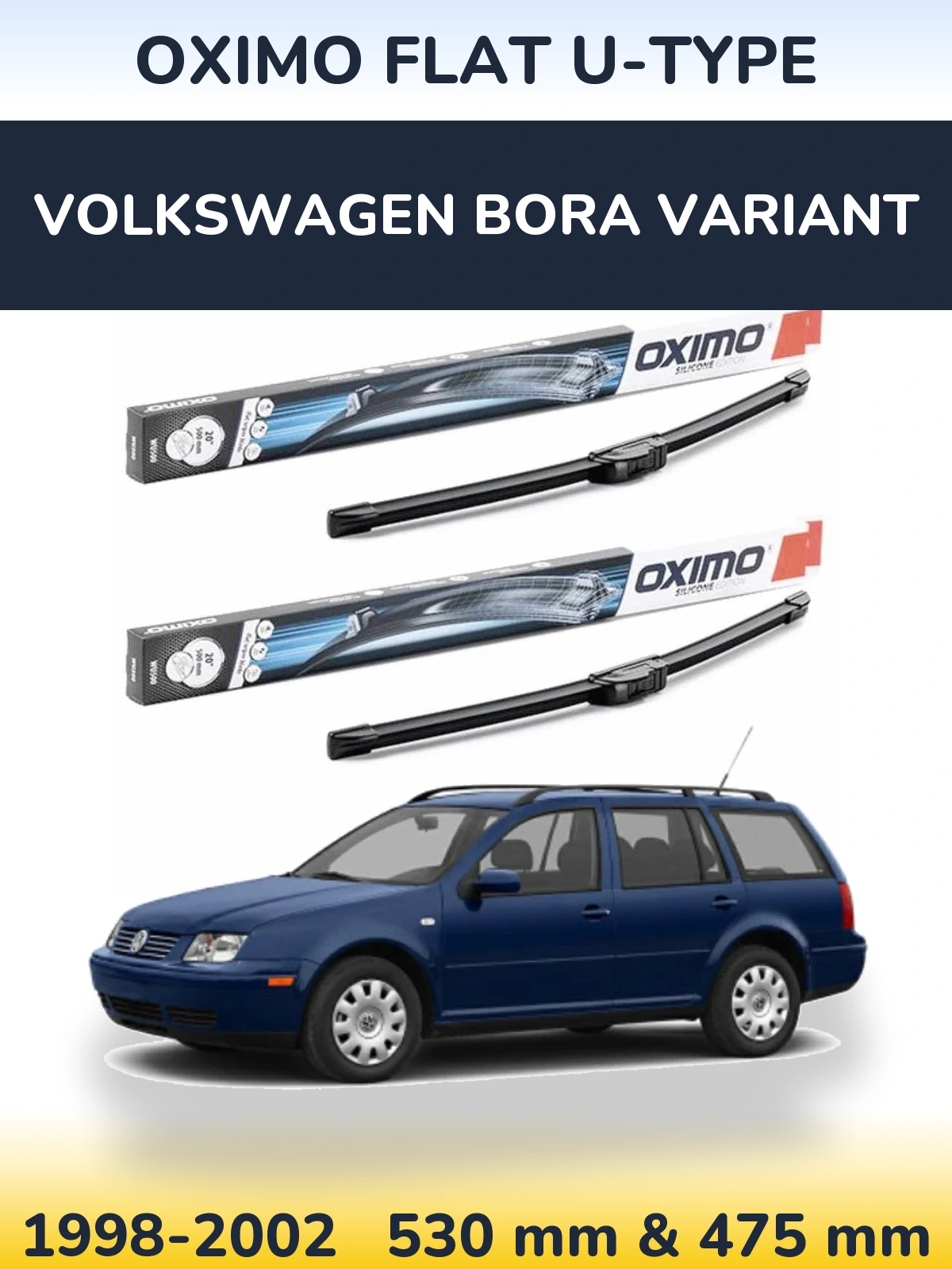 Комплект передних дворников Oximo Flat U-type 530 & 475 мм для Volkswagen Bora Variant 1998-2002