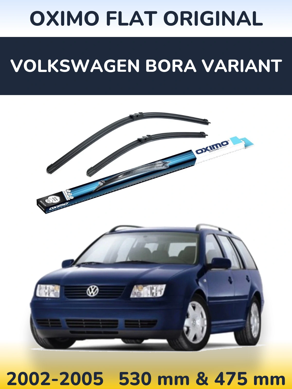 Комплект передних дворников Oximo Flat Original 530 & 475 мм для Volkswagen Bora Variant 2002-2005