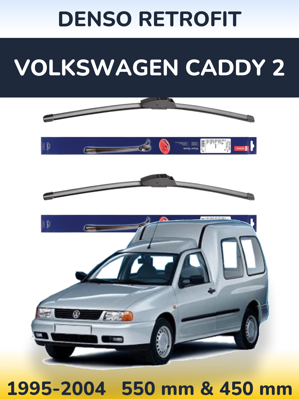 Komplet przednich wycieraczek Denso Retrofit 550 & 450 mm do Volkswagen Caddy 2 1995-2004