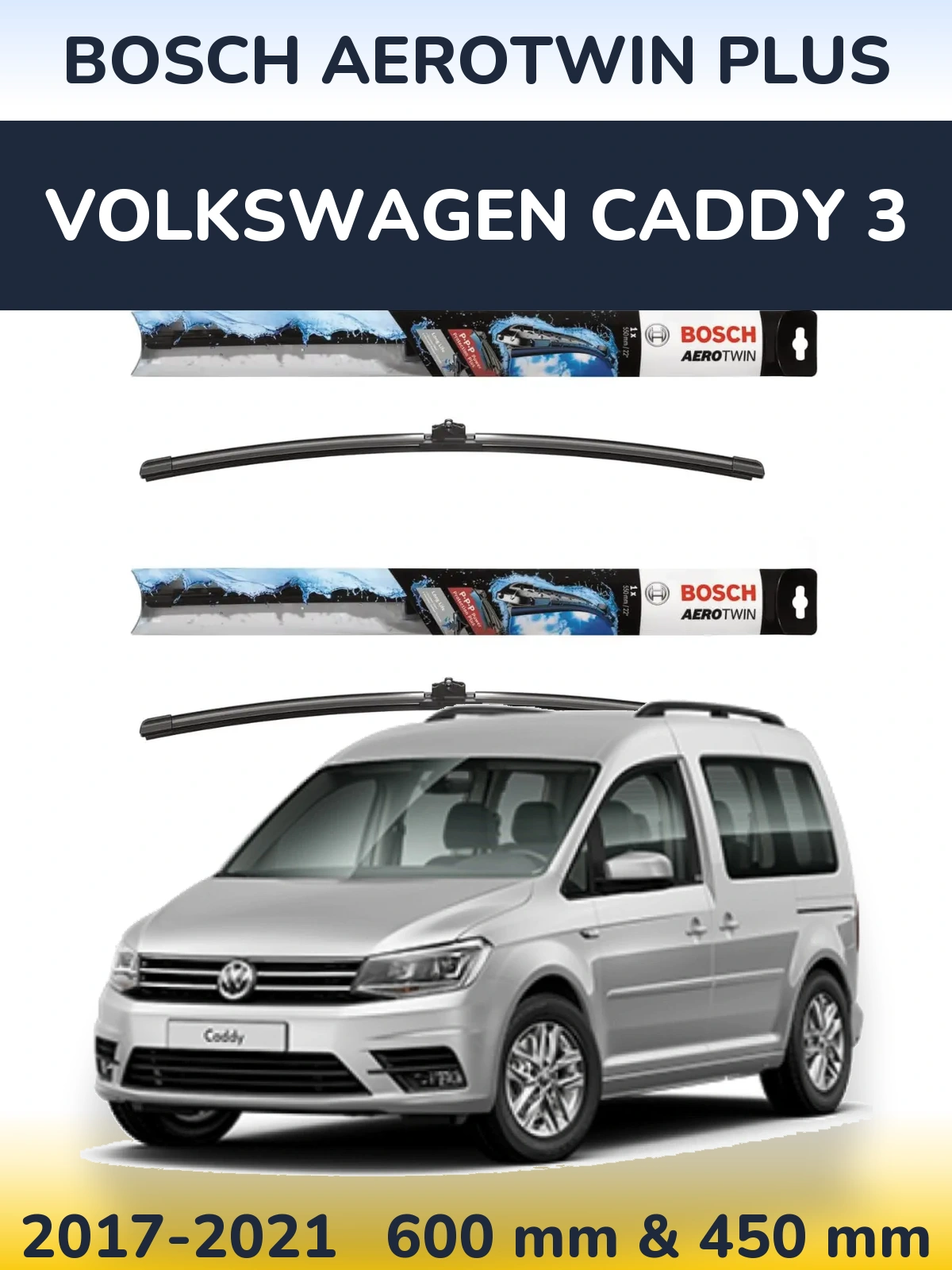 Komplet przednich wycieraczek BOSCH AeroTwin Plus 600 & 450 mm do Volkswagen Caddy 3 2017-2021