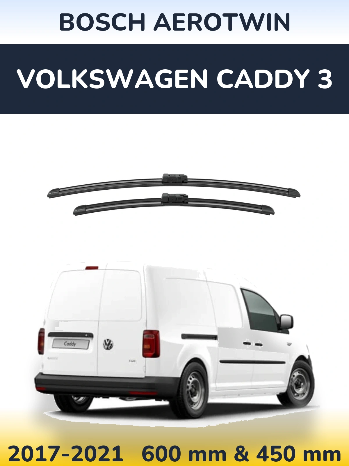 Комплект передних дворников BOSCH AeroTwin 600 & 450 мм для Volkswagen Caddy 3 2017-2021