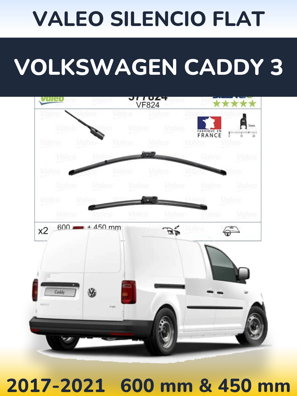 Komplet przednich wycieraczek Valeo Silencio Flat 600 & 450 mm do Volkswagen Caddy 3 2017-2021