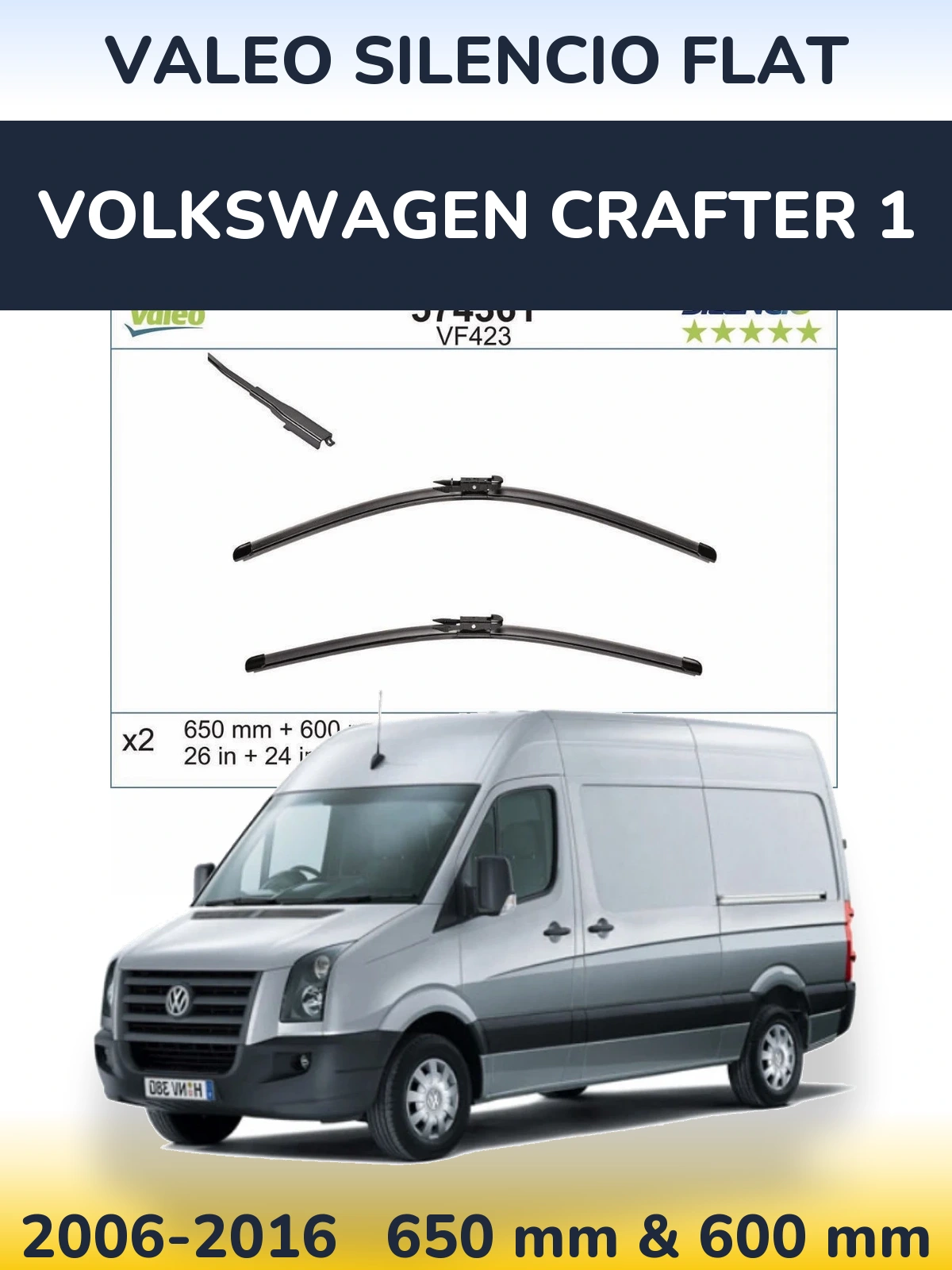 Комплект передних дворников Valeo Silencio Flat 650 & 600 мм для Volkswagen Crafter 1 2006-2016