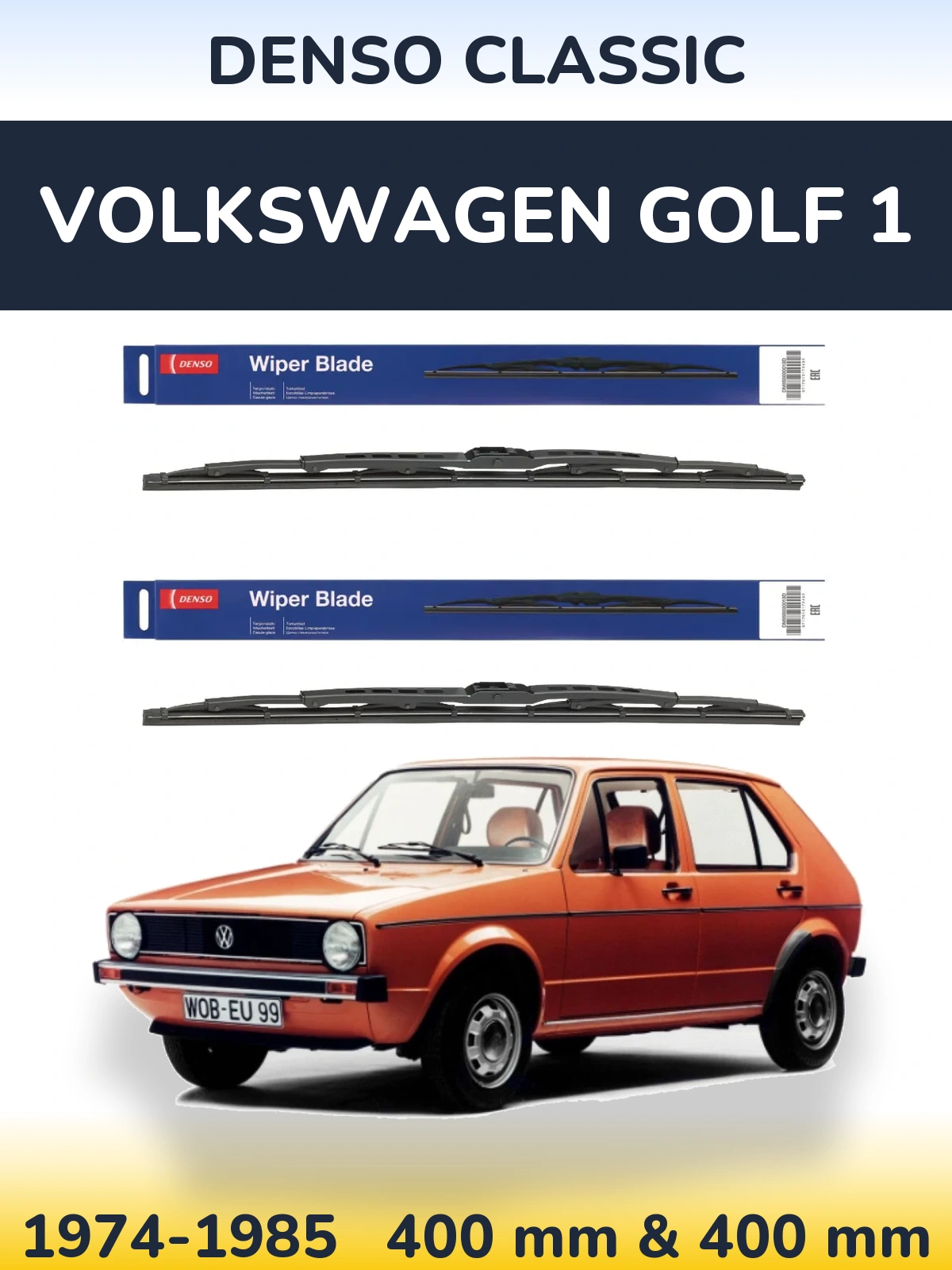 Komplet przednich wycieraczek Denso Classic 400 & 400 mm do Volkswagen Golf 1 1974-1985