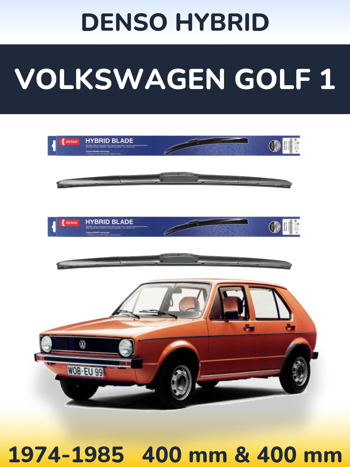 Комплект передних дворников Denso Hybrid 400 & 400 мм для Volkswagen Golf 1 1974-1985