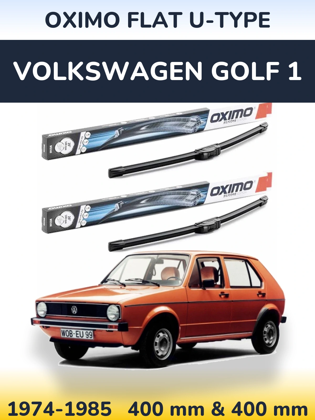 Front wiper blade set Oximo Flat U-type 400 & 400 mm for Volkswagen Golf 1 1974-1985