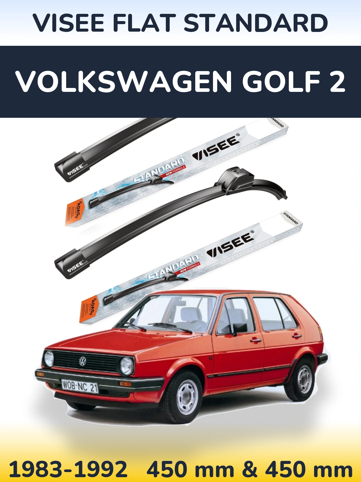 Komplet przednich wycieraczek VISEE FLAT STANDARD 450 & 450 mm do Volkswagen Golf 2 1983-1992