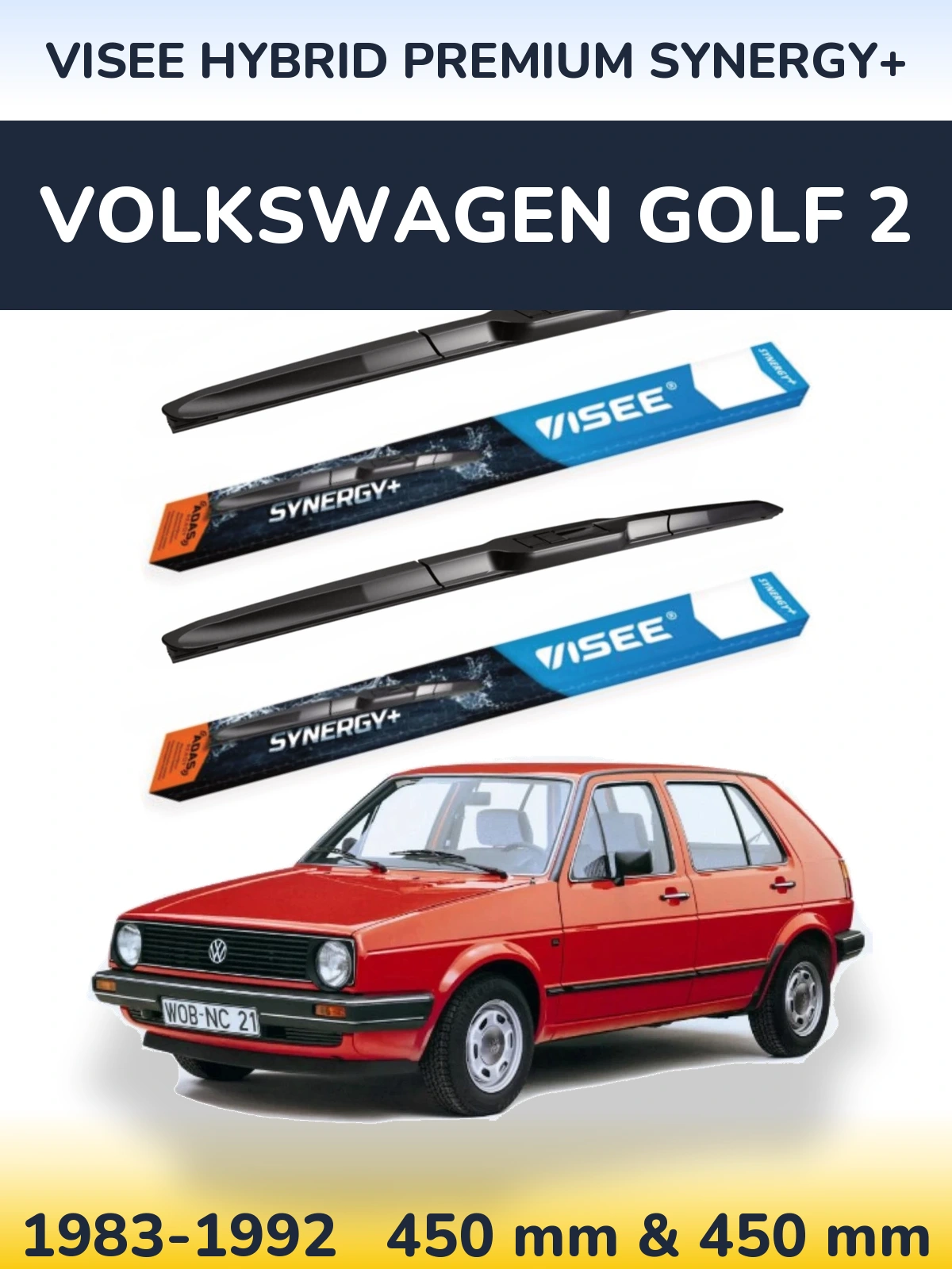 Komplet przednich wycieraczek VISEE HYBRID PREMIUM SYNERGY+ 450 & 450 mm do Volkswagen Golf 2 1983-1992