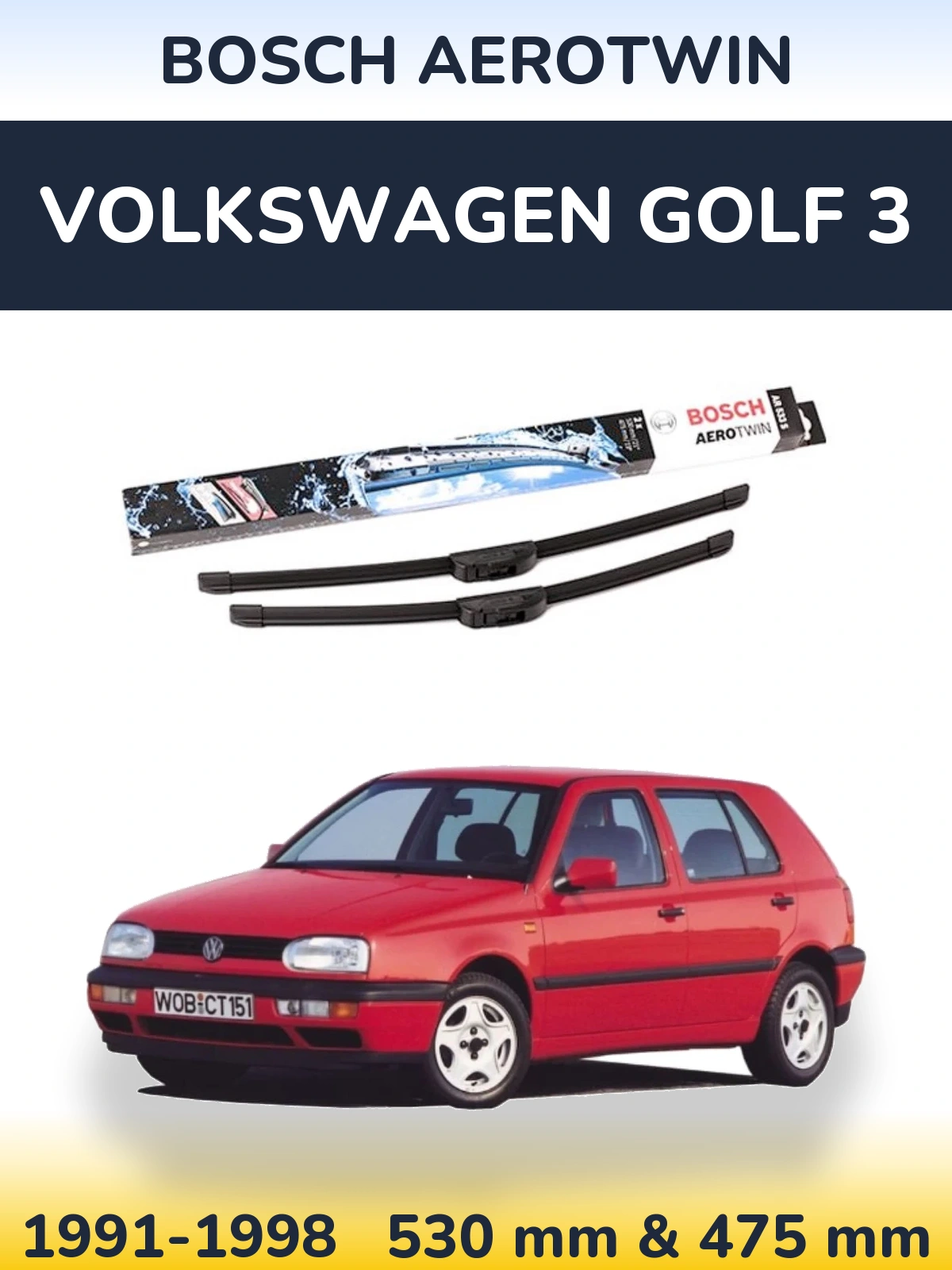 Komplet przednich wycieraczek BOSCH AeroTwin 530 & 475 mm do Volkswagen Golf 3 1991-1998