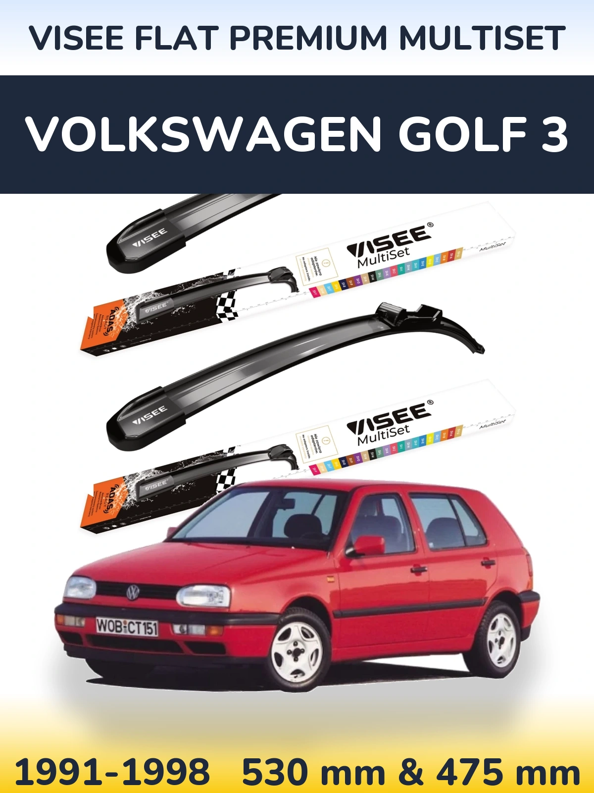 Komplet przednich wycieraczek VISEE FLAT PREMIUM MultiSet 530 & 475 mm do Volkswagen Golf 3 1991-1998